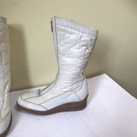 Aquatalia NEW Leather Nylon Front Zip Wedge Waterproof Winter Quilted Boots Snow - Picture 3 of 16